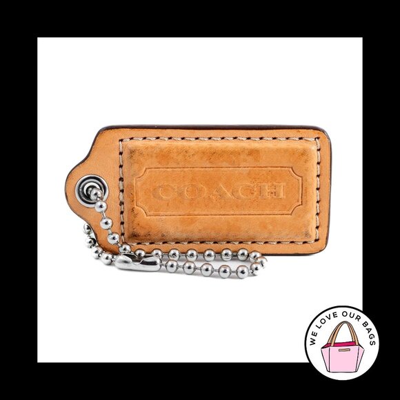 2.5" Large COACH SADDLE BROWN Leather Nickel Key Fob Bag Charm Keychain Hang Tag - Picture 1 of 2